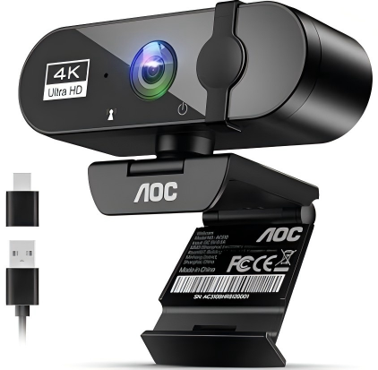 AOC 4k Webcam for PC with Microphone, Computer Camera with Noise Cancellation, Privacy Cover, 99° FOV, Plug & Play USB Webcam for Streaming, Conferencing, Zoom, Skype, Facetime, Laptop, PC, Skype